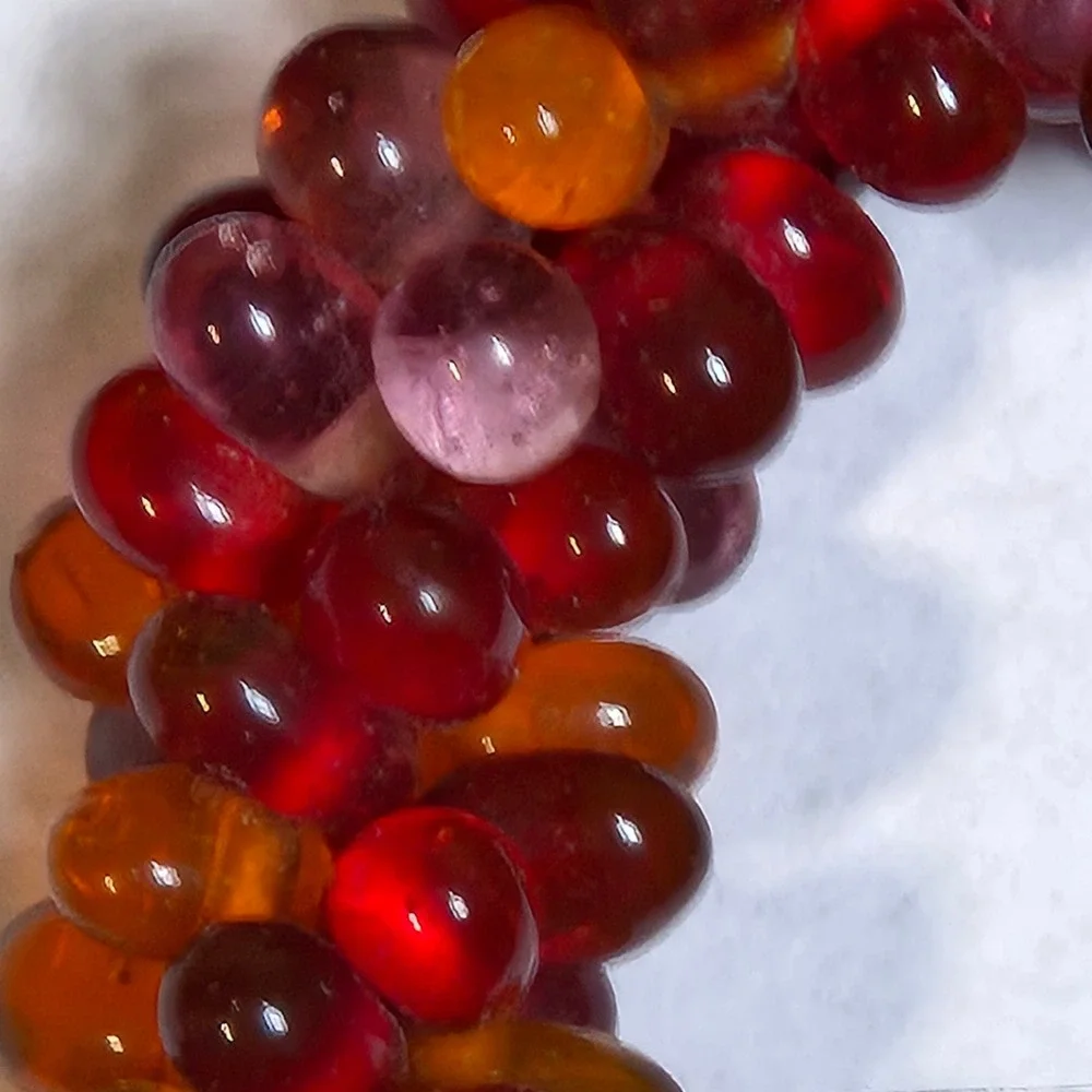 Vintage Set 5 Handcrafted Glass Bead Napkin Rings Red Amber Purple Cluster Decor